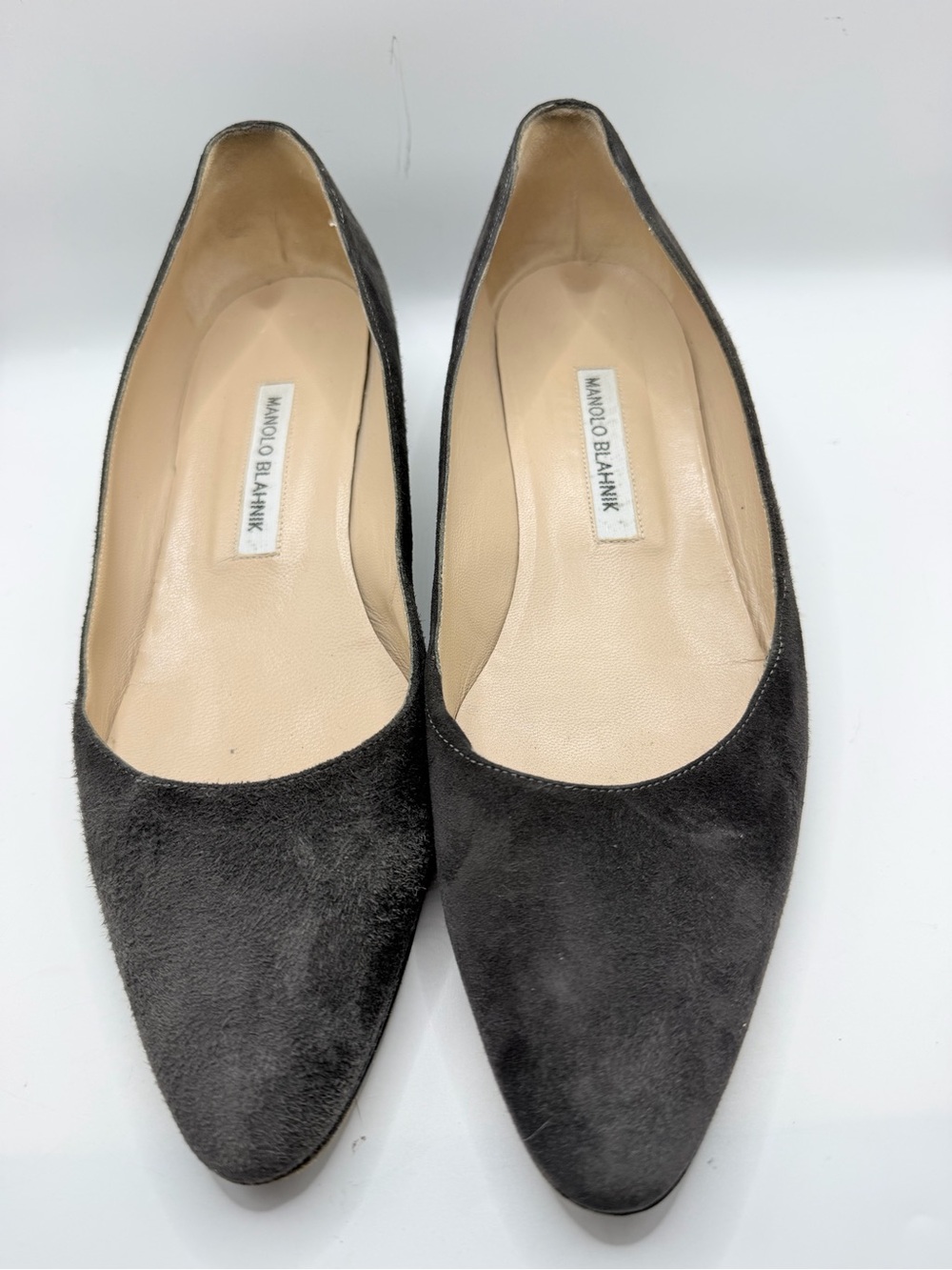 Manolo Blahnik Black Suede Pointed Ballet Flats